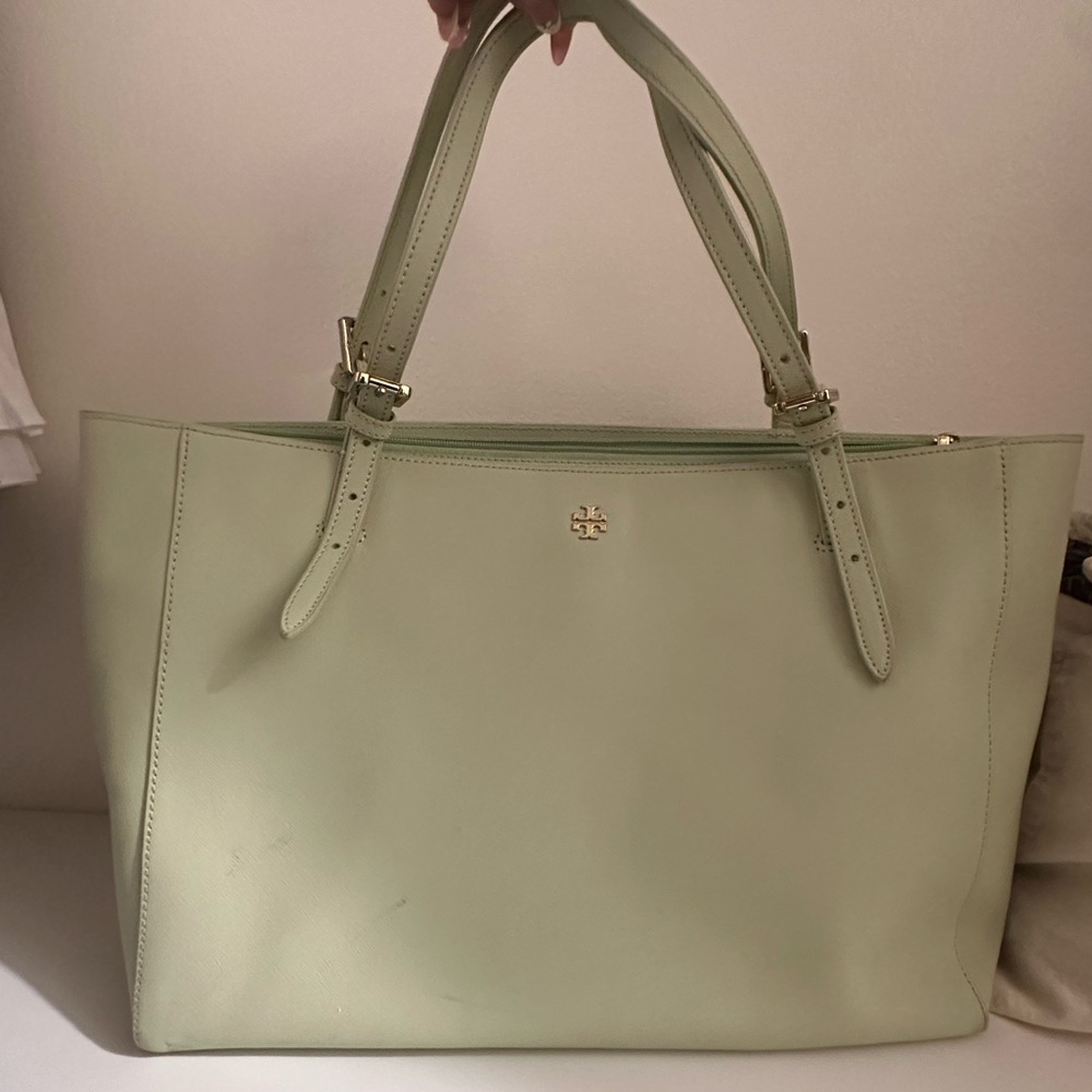 Tory Burch Green Leather Tote Bag